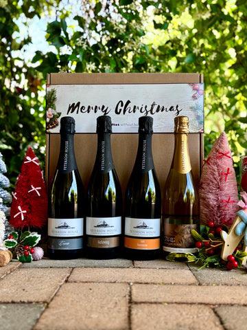 white sparkling wine four pack christmas present. Hunter valley wine gift. Christmas gift for all. 